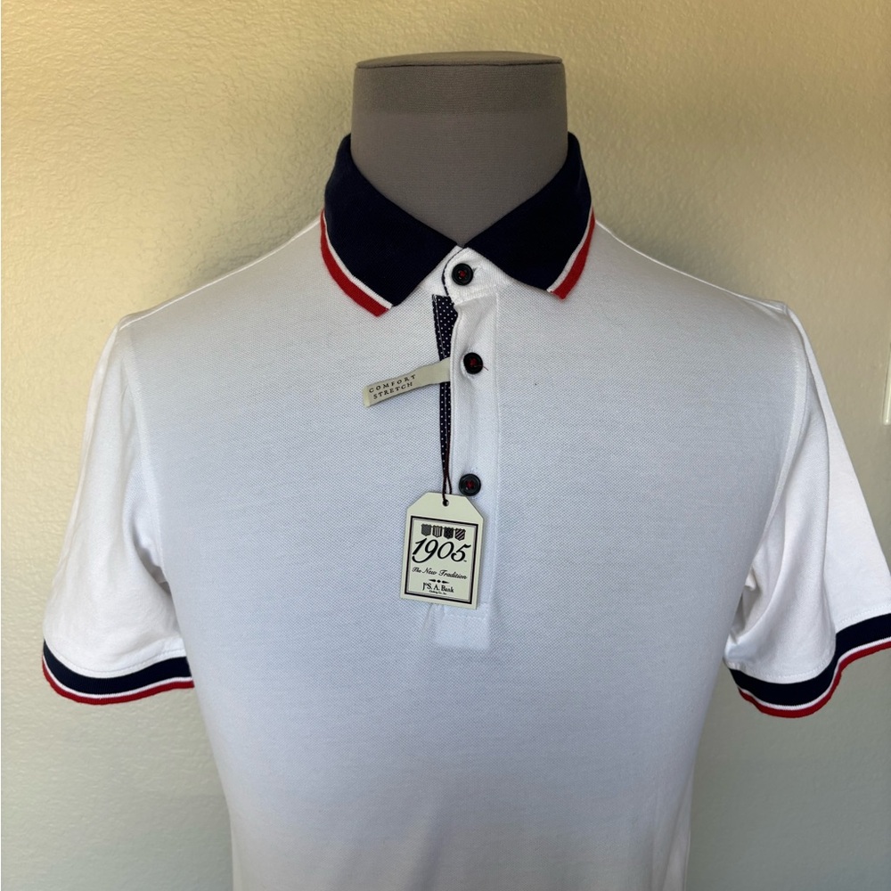 Jos. A. Bank White Polo with Blue and Red Trim - Picture 3 of 7
